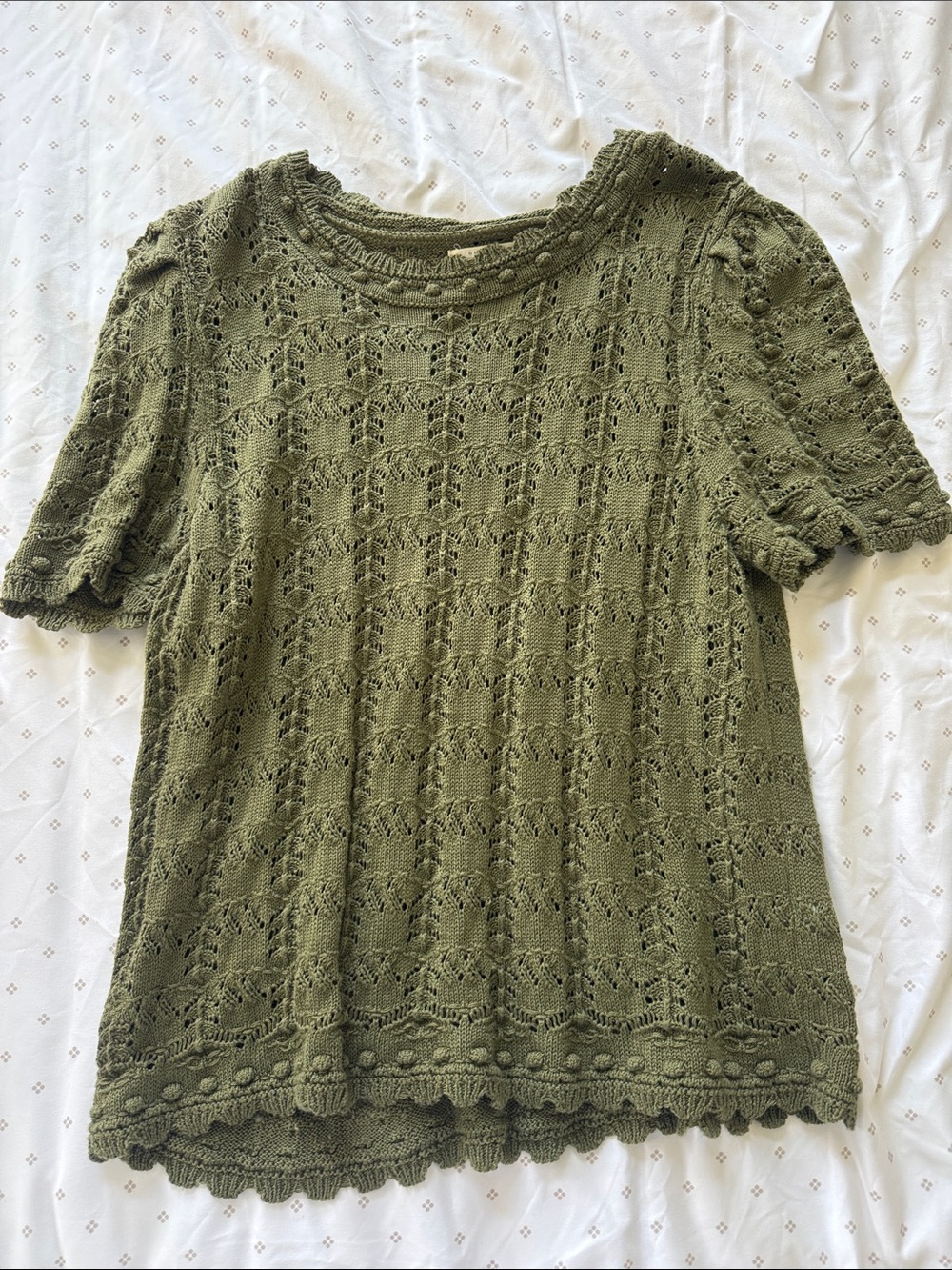 Anthropologie Olive Green Short-Sleeve Knit Top